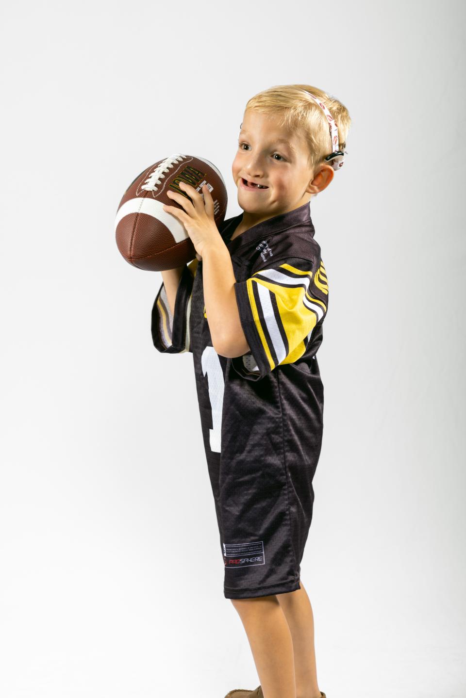 Nile Kron of Iowa City poses for a photo on July 6, 2023. Kron will be the Kid Captain for the CyHawk game on Sept. 9.