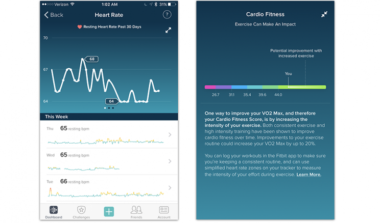 Using the pulse monitor and clever algorithms, the Charge 2 estimates your aerobic fitness.