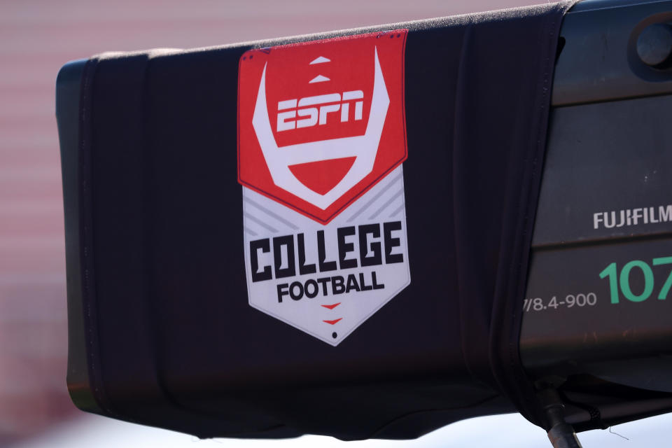 MOBILE, AL - JANUARY 31: A general view of the ESPN College Football log during the National team practice for the Reese's Senior Bowl on January 31, 2024 at Hancock Whitney Stadium in Mobile, Alabama. (Photo by Michael Wade/Icon Sportswire via Getty Images)