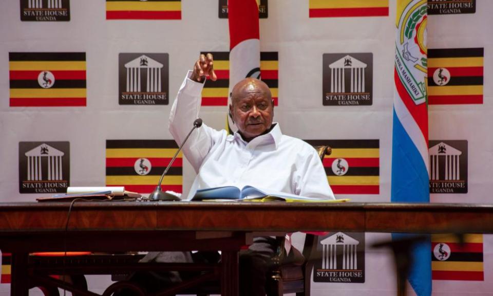 Uganda’s president, Yoweri Museveni, addresses the nation at State House in Entebbe earlier this month