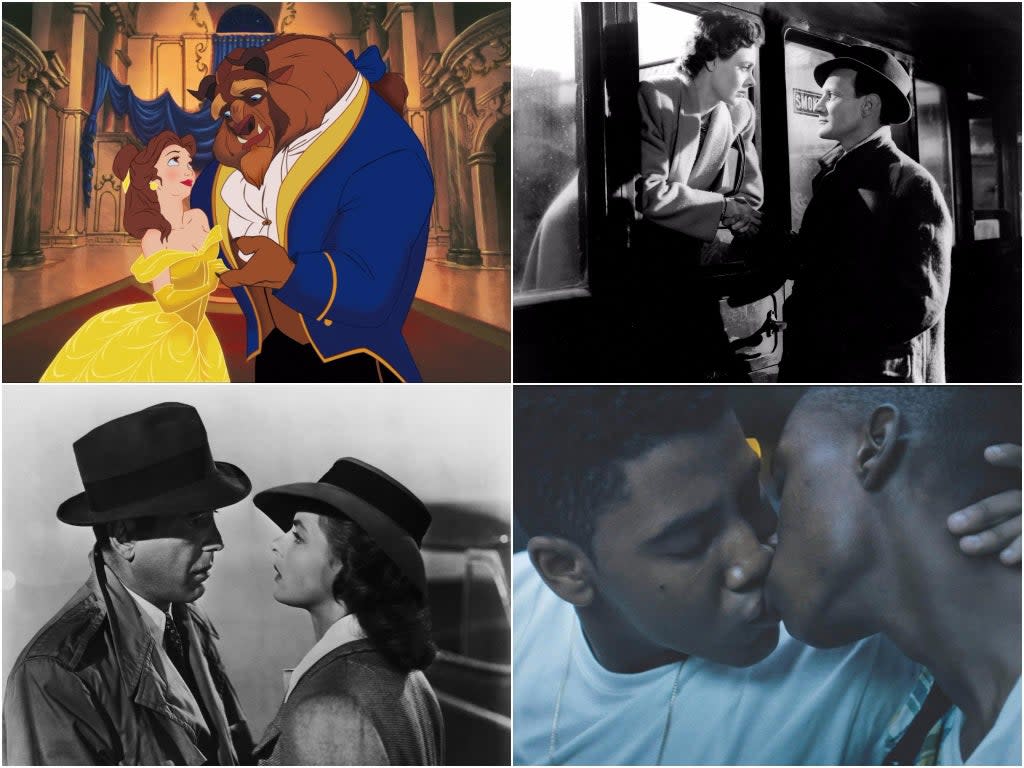 Clockwise from top right: Beauty and the Beast, Brief Encounter, Moonlight and Casablanca (Disney/ITV Studios/A24/Warner Bros)