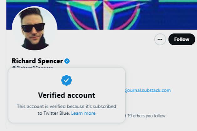 The banned profile of Richard Spencer was briefly back on Twitter this week with a 