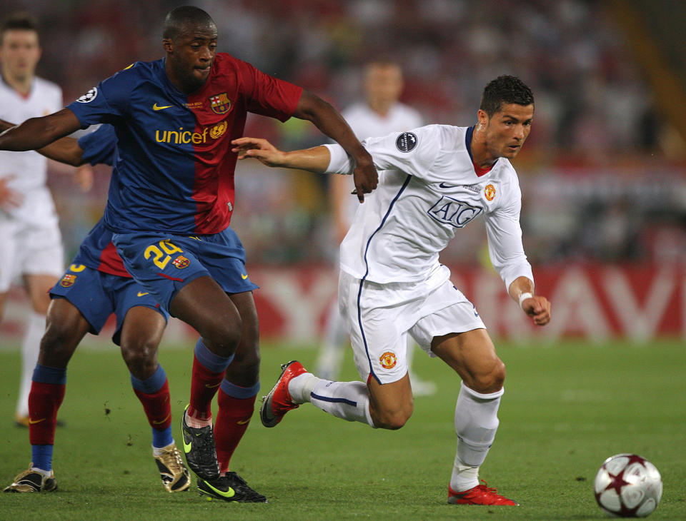 Barcelona's Gneri Toure Yaya (left) and Manchester United's Cristiano Ronaldo battle for the ball during the UEFA Champions League Final at the Olympic Stadium, Rome.