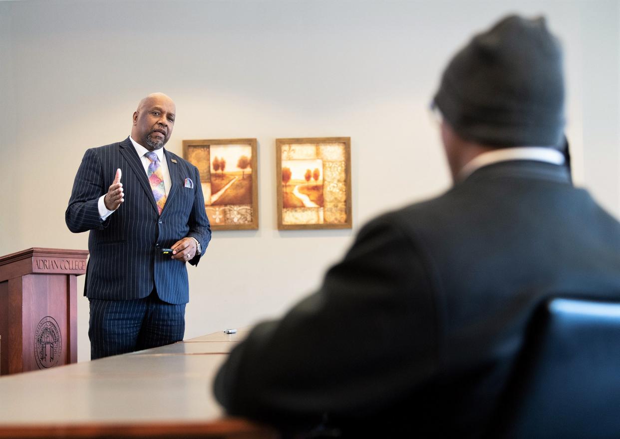 Tyrone Bledsoe, founder and CEO of SAAB, visited the Adrian College campus during the week of Feb. 13 to help students create a new school-based Brother to Brother chapter. The organization allows young men to support each other's academic success while strengthening the school and the community.