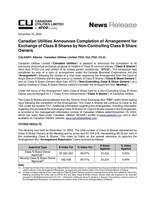 Completion of Arrangement for Exchange of Class B Shares by Non-Controlling Class B Share Owners (CNW Group/CU Inc.)