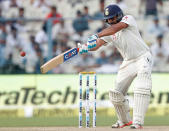 Cricket - India v New Zealand - Second Test cricket match - Eden Gardens, Kolkata, India - 02/10/2016. India's Rohit Sharma plays a shot. REUTERS/Rupak De Chowdhuri