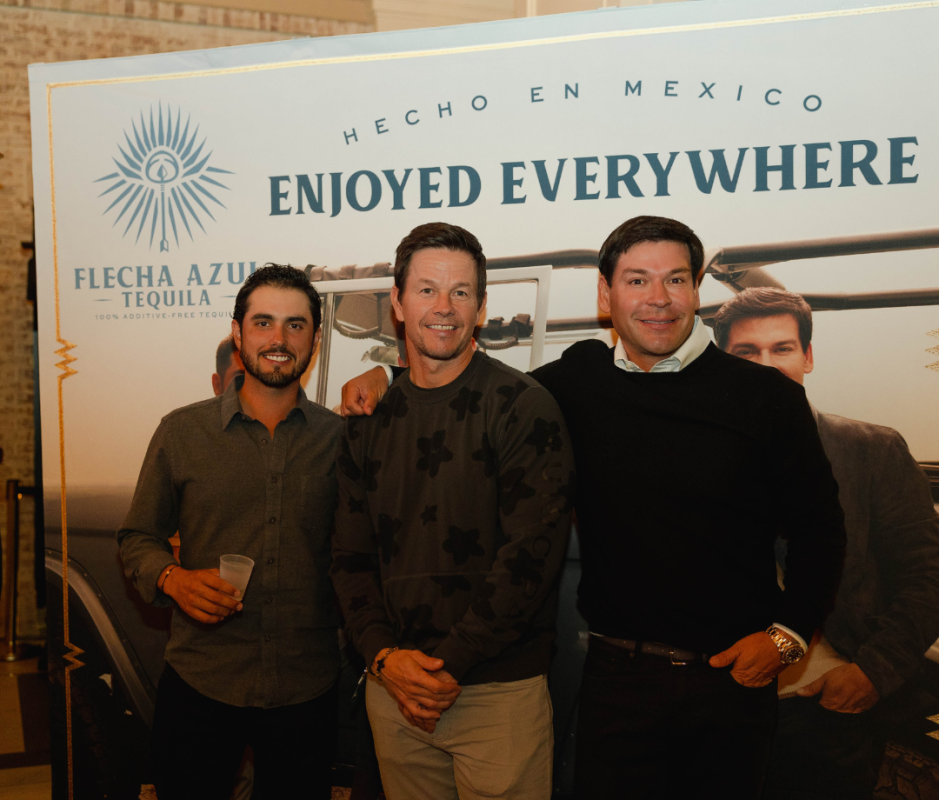 Wahlberg poses with the other members of the Flecha Azul team, Abraham Ancer (right) and Aron Marquez (left).<p>Courtesy of Flecha Azul</p>