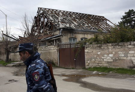 A view shows a damaged house in Martakert province, which according to Armenian media was affected by clashes over the breakaway Nagorno-Karabakh region, April 4, 2016. REUTERS/Vahan Stepanyan/PAN Photo