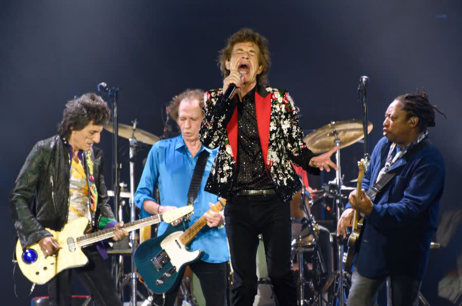 <em>(FromL) Ronnie Wood, Keith Richards, Mick Jagger and Darryl Jones of The Rolling Stones perform onstage at Hard Rock Stadium on August 30, 2019, in Miami Gardens, Florida. (Photo credit MICHELE EVE SANDBERG/AFP via Getty Images)</em>