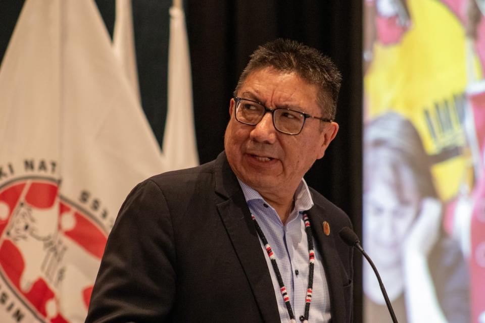 Nishnawbe Aski Nation Grand Chief Alvin Fiddler speaks during the winter chiefs' assembly in Thunder Bay, Ont. 