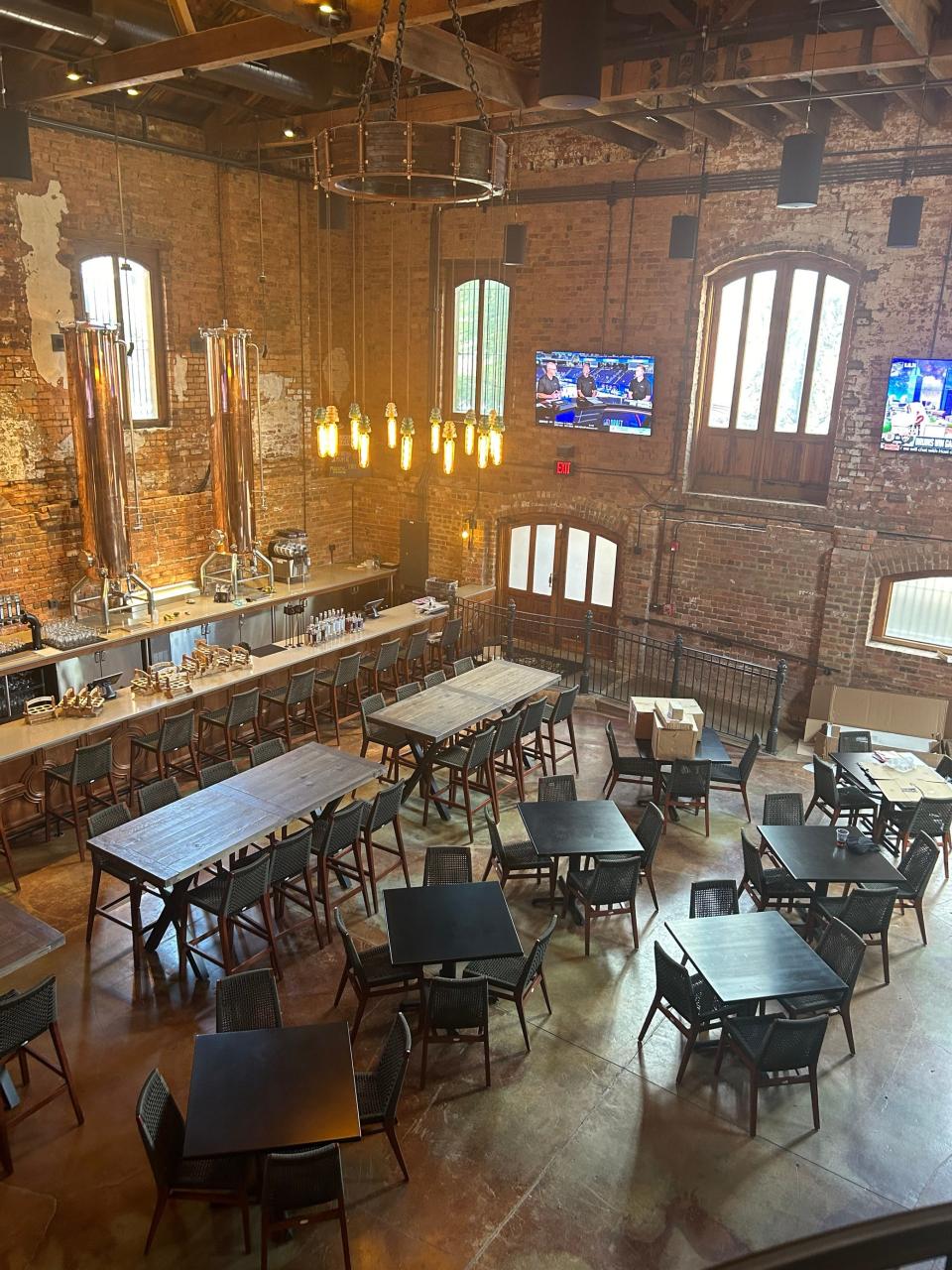 Downstairs seating area at New Realm Brewing Company in Greenville, S.C.