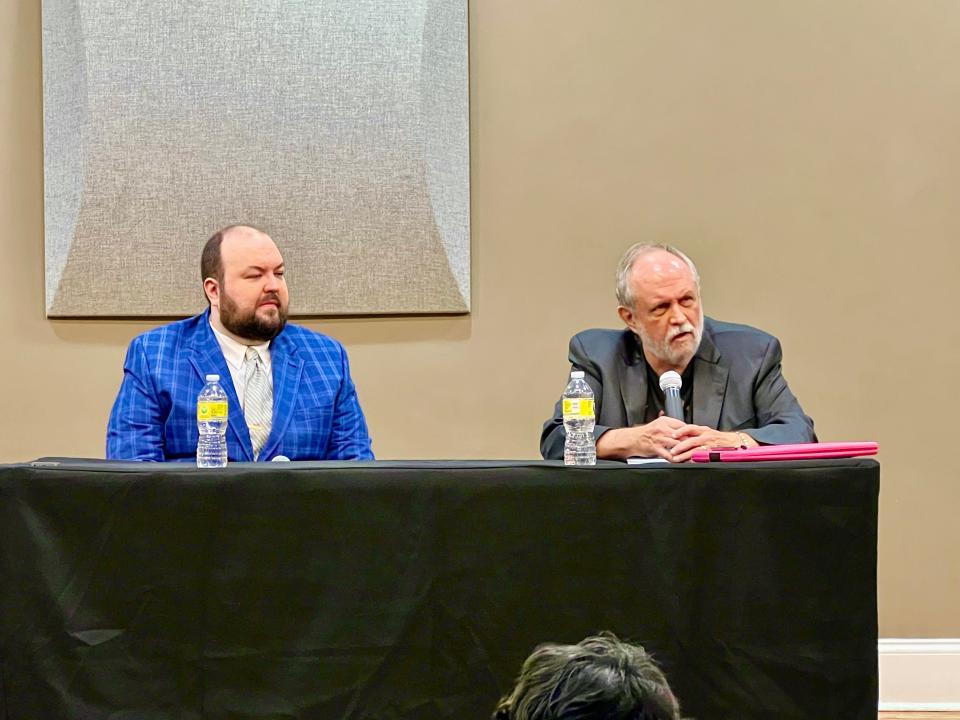 From left, Democrat U.S. House District 4 candidates Wayne Steele and Arnold J. White speak during the Thursday, July 14, 2022 debate at UT Southern college in Pulaski.