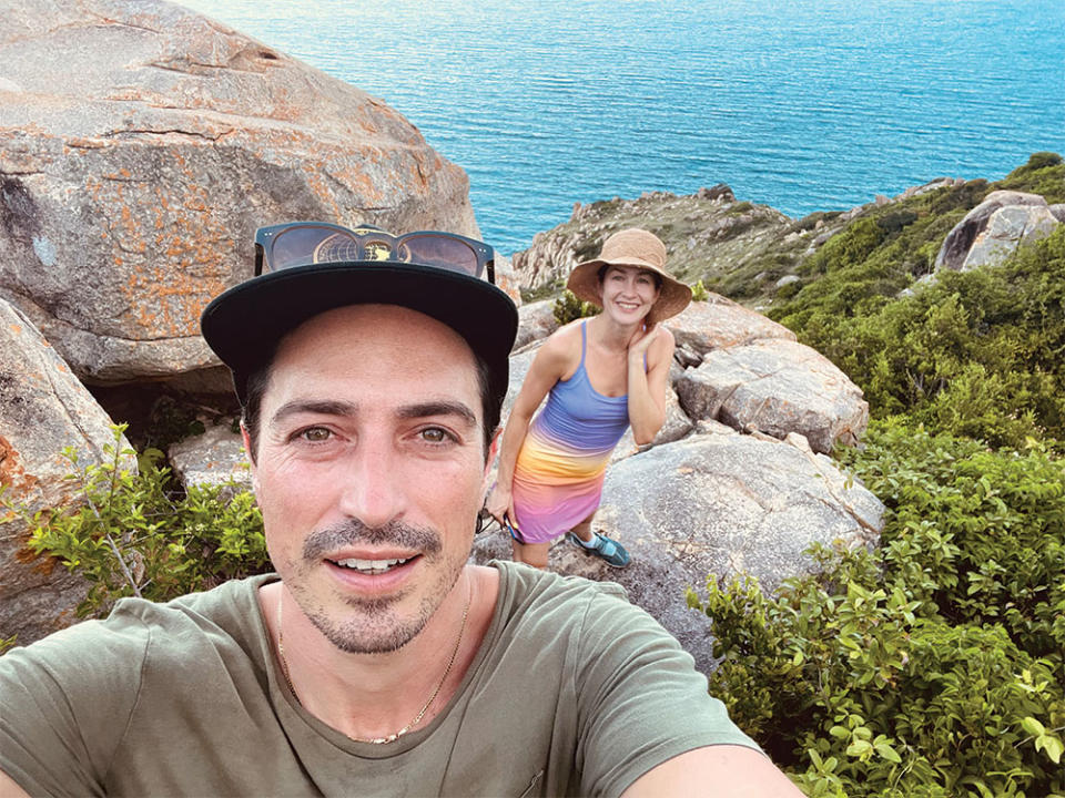The actor (with his wife, Michelle) hiked at Nui Chua National Park while staying at the Amanoi.