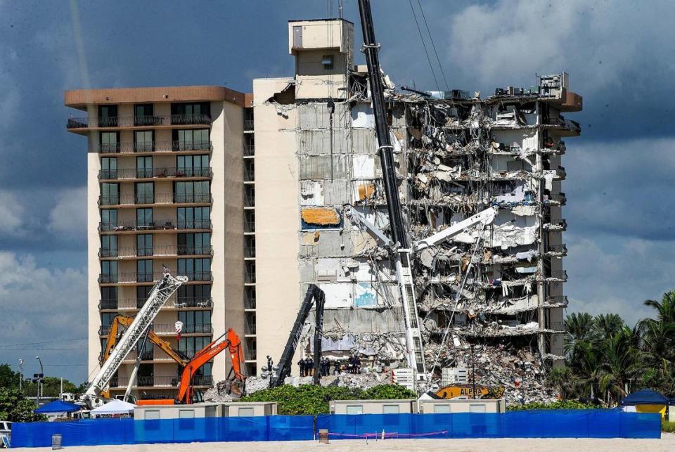 The partially collapsed condo building of Champlain Towers South in Surfside, Florida. The building collapsed on June 24, 2021.