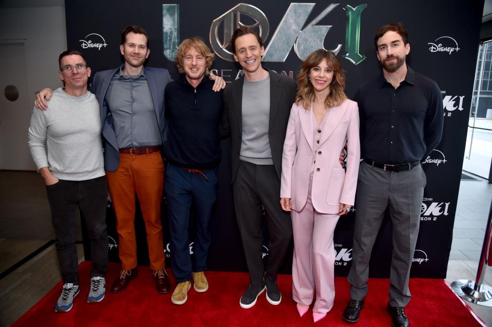 Eric Martin, Aaron Moorhead, Owen Wilson, Tom Hiddleston, Sophia Di Martino and Justin Benson attend the LOKI S2 Official Emmy FYC Event