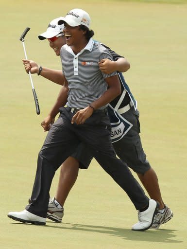 Juvic Pagunsan of the Philippines at the Singapore Open on November 13. He has nearly doubled his career earnings by finishing second at the Barclays Singapore Open