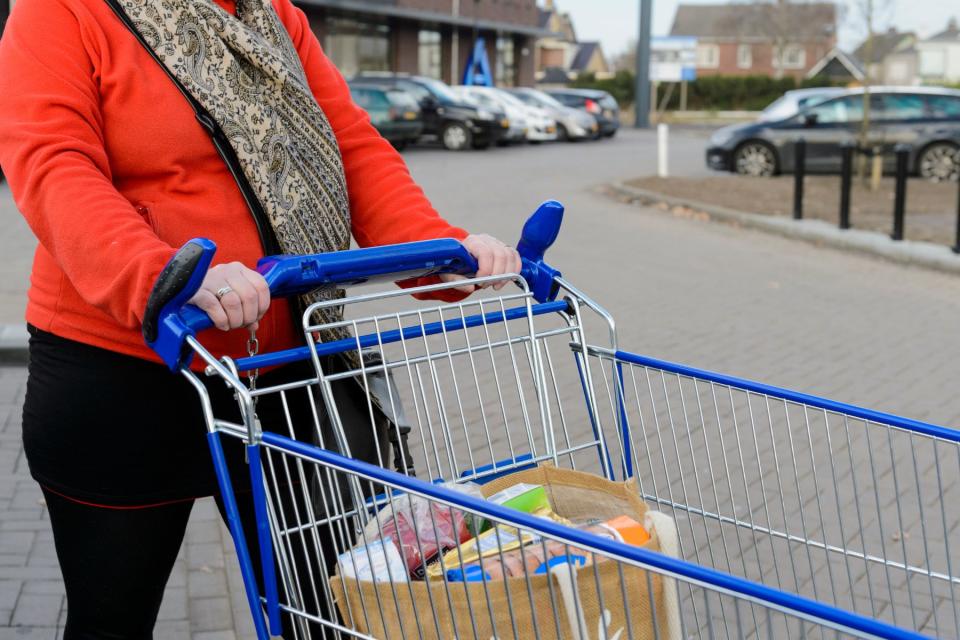 Aldi shopper leaves supermarket with trolley full of groceries