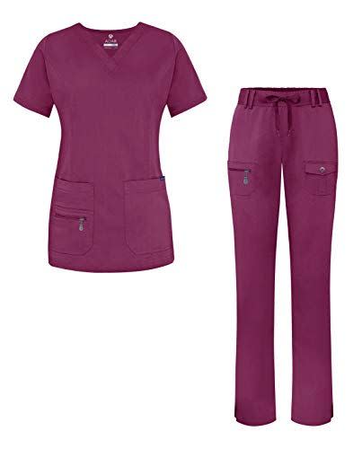 5) Adar Pro Breakthrough Plus Scrub Set for Women - Enhanced V-Neck Top & Multi Pocket Pants - 4400 - Wine - M