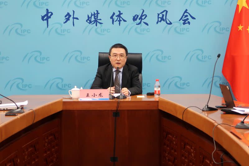 Wang Xiaolong speaks during a news conference on the G20 Extraordinary Leaders' Summit on coronavirus disease (COVID-19) in Beijing