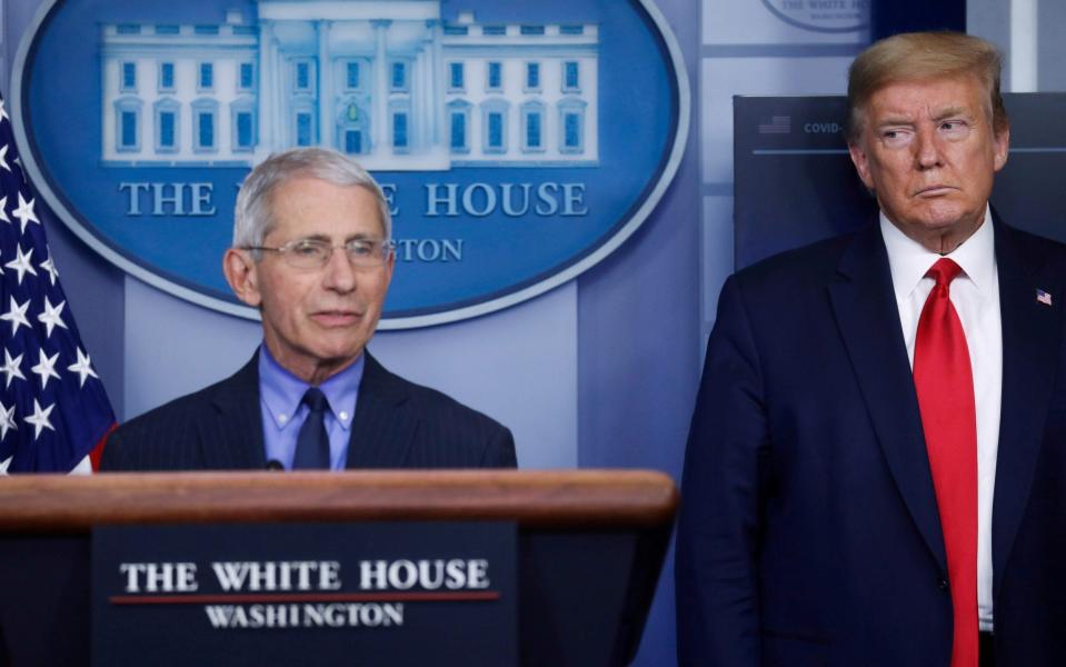 Anthony Fauci with Donald Trump at the White House in April - REUTERS/Leah Millis