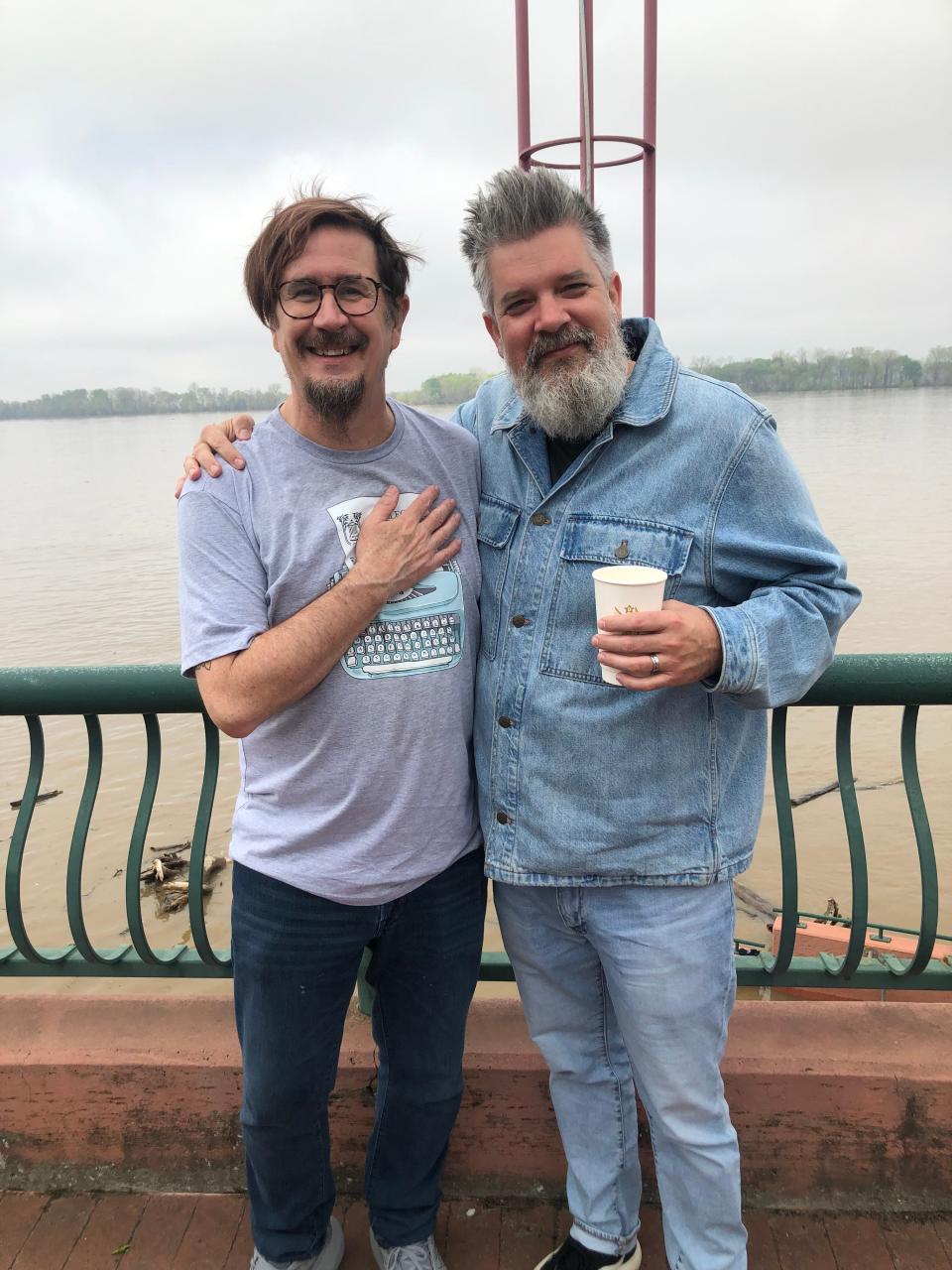 John Darnielle and Matt Douglas of the Mountain Goats April 8 at the Evansville Riverfront ahead of the solar eclipse.