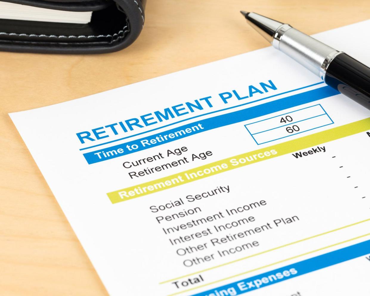 reitrement plan listing income sources including investment, social security, and pension