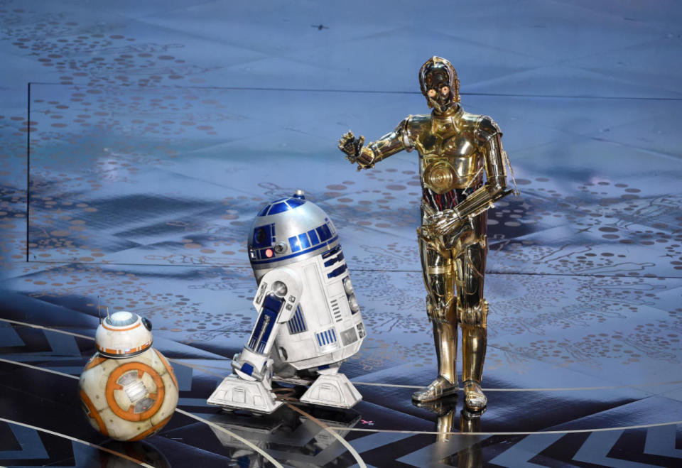 BB8, R2D2 und C3PO auf der Oscar-Bühne! ‘Nuff said! (Foto: Getty Images)