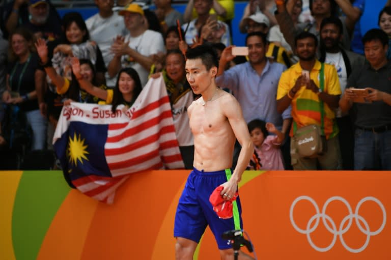 Lee Chong Wei shows off after beating Lin Dan in Rio on August 19, 2016