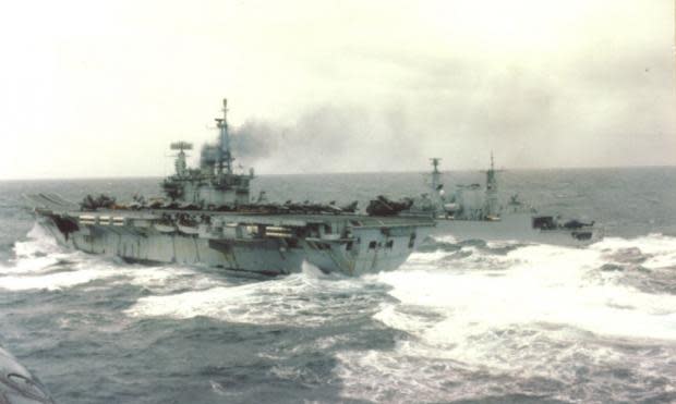 Daily Echo: HMS Broadsword and one of the aircraft carriers that took part in the conflict.