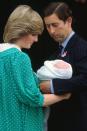 <p>Prince Charles and Princess Diana leaving the Lindo Wing of St Mary's Hospital with their newborn son, Prince William.</p>