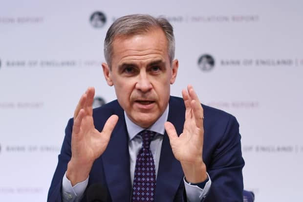 The Governor of the Bank of England Mark Carney speaks to reporters during a press conference on Thursday. The pound dropped after his comments Friday, even though Carney said he believed a no-deal Brexit was a 'relatively unlikely possibility.'  (Facundo Arrizabalaga/EPA-EFE - image credit)