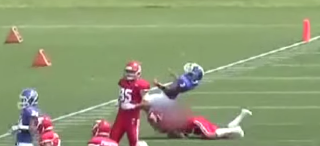 Taisuke Miyagawa made this hit on an opposing quarterback. (via YouTube)