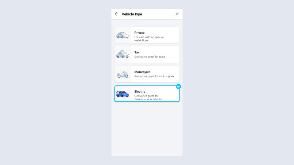 waze change vehicle type menu