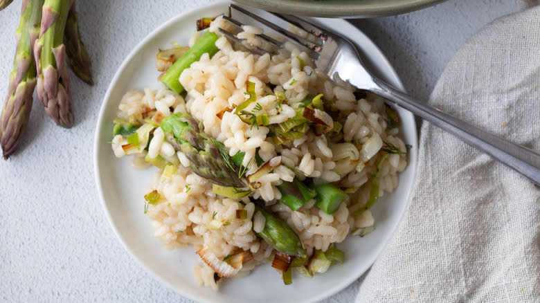 asparagus risotto on plate