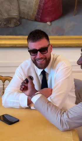 <p>Chiefs/TikTok</p> Travis Kelce revealing what he'd do if he were president