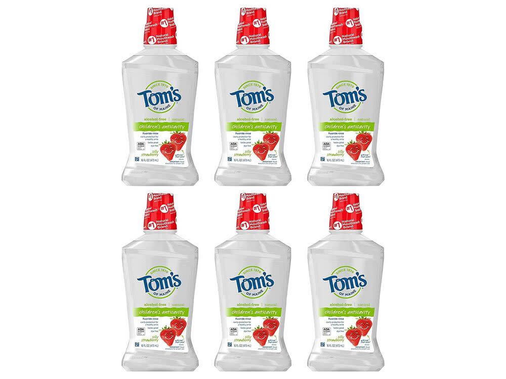 Tom&#039;s of Maine Children&#039;s Anticavity Fluoride Rinse Mouthwash, Silly Strawberry, 16 oz. 6-Pack