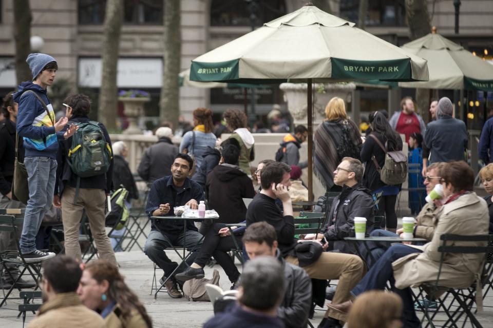 An actor performs during Bryant Park's celebration of Shakespeare's 450th birthday in New York