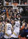 Mar 22, 2019; Toronto, Ontario, CAN; Oklahoma City Thunder guard Russell Westbrook (0) drives to the basket of Toronto Raptors forward Pascal Siakam (43) during the third quarter at Scotiabank Arena. Mandatory Credit: Nick Turchiaro-USA TODAY Sports