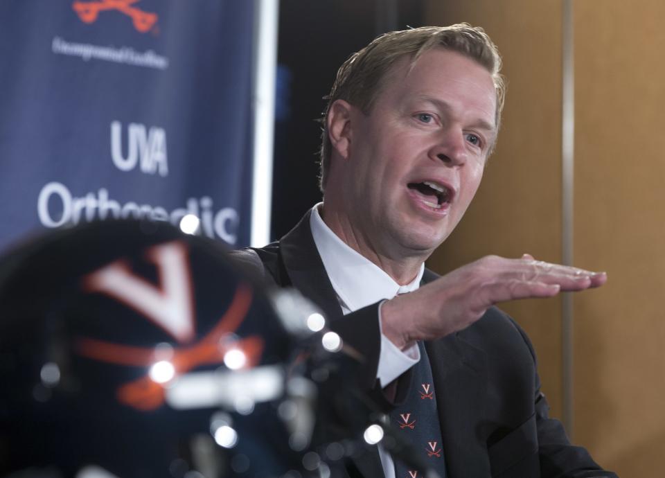 After 11 years at BYU, Bronco Mendenhall is entering his first season at Virginia. (AP Photo/Steve Helber, File)