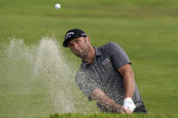 Jon Rahm, of Spain, plays a shot from a bunker on the 15th hole during the first round of the U.S. Open Golf Championship, Thursday, June 17, 2021, at Torrey Pines Golf Course in San Diego. (AP Photo/Marcio Jose Sanchez)