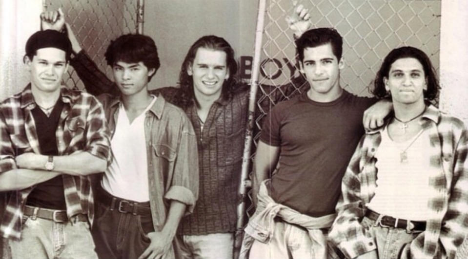 Salvatore Coco with fellow Heartbreak High season one actors Corey Page, Tai Nguyen, Scott Majors and Alex Dimitriades. 