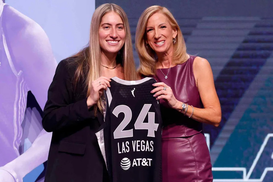 <p>Sarah Stier/Getty </p> From Left: Kate Martin and WNBA Commissioner Cathy Engelbert