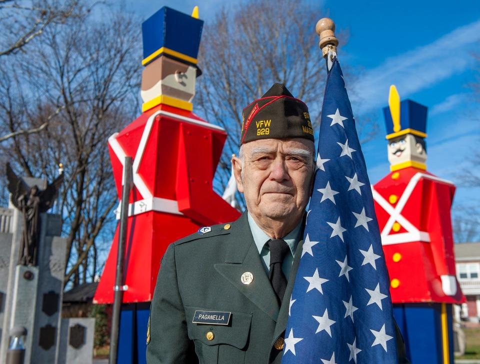 Nick Paganella at the Veterans Memorial in Framingham, Dec. 22, 2023.