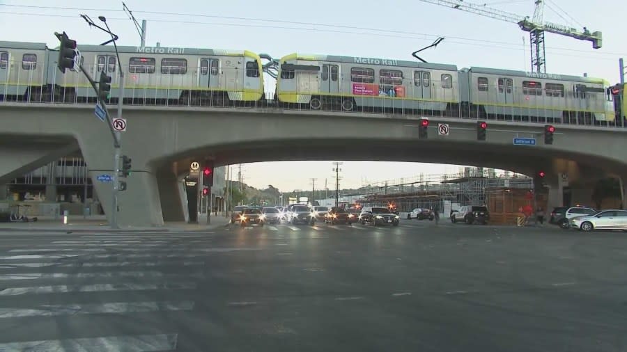 A man was killed in a shooting at a Metro train station in Baldwin Hills on June 21, 2024. (KTLA)