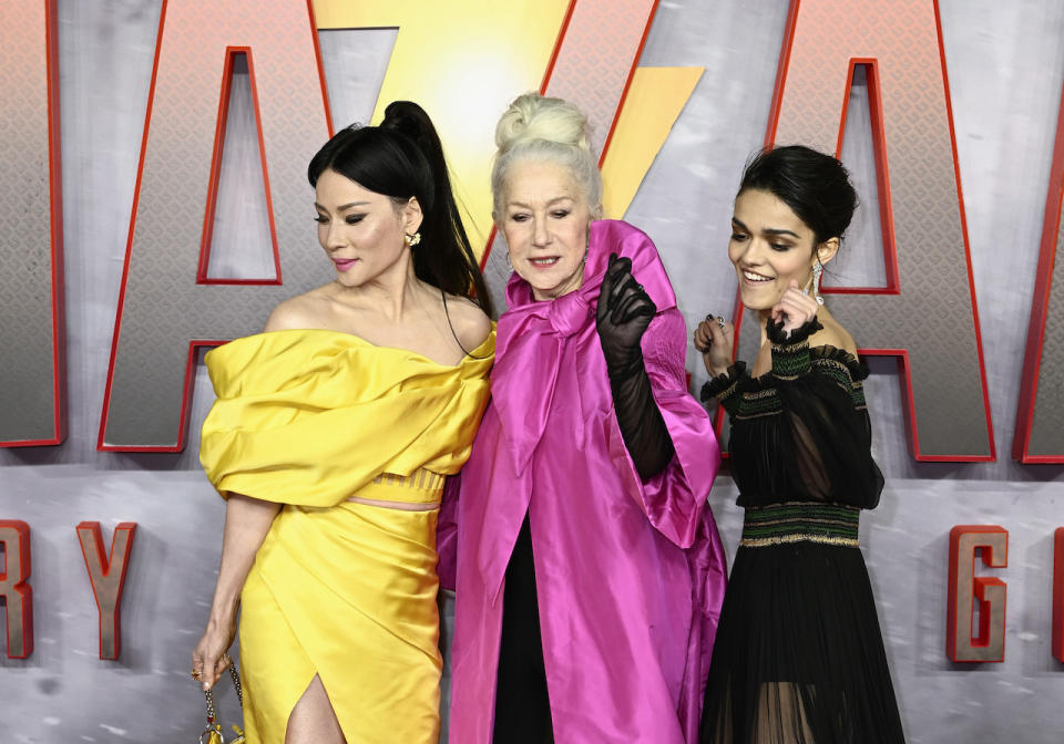 Helen Mirren, Lucy Liu, and Rachel Zegler at the Shazam premiere