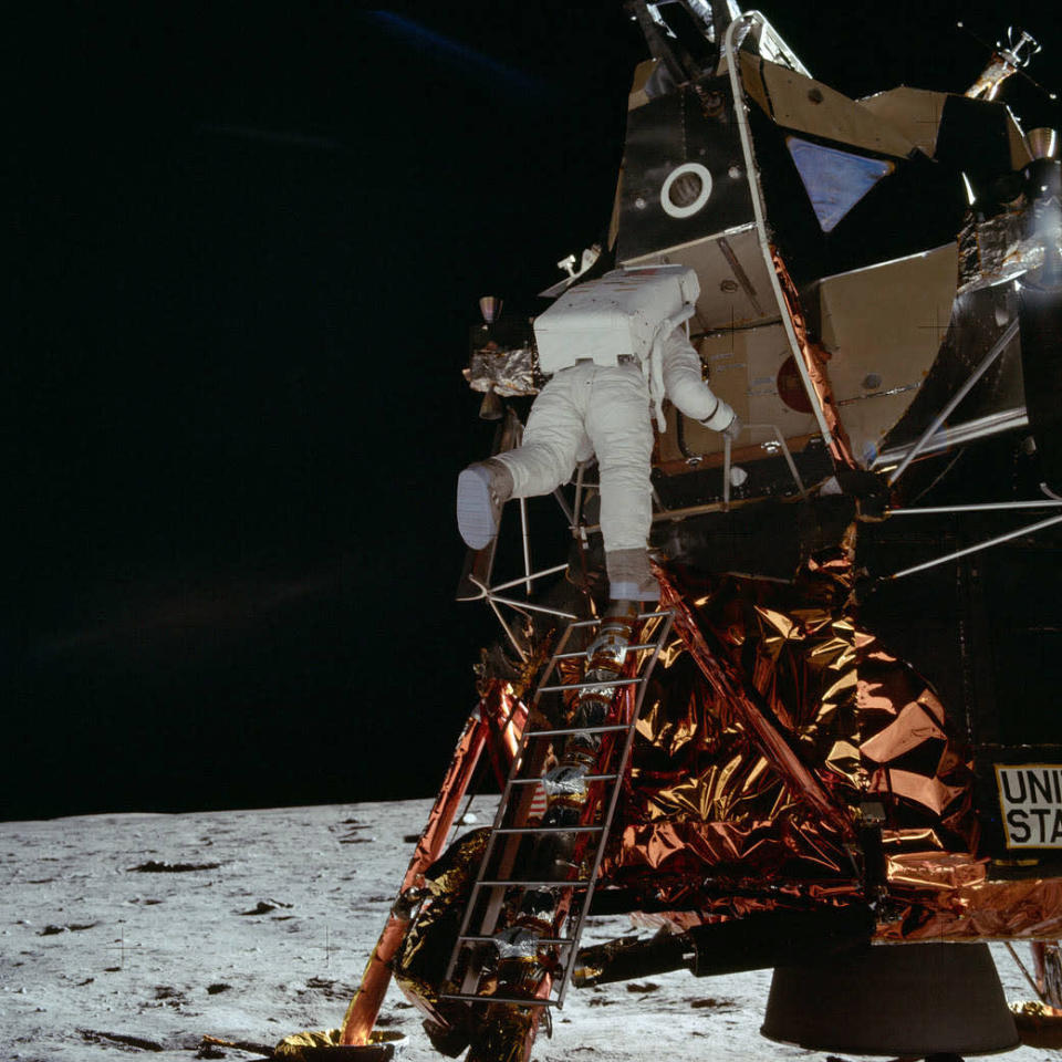 <div class="inline-image__caption"><p>Aldrin Jr. egressed the Lunar Module "Eagle" and descended the steps before walking on the moon.</p></div> <div class="inline-image__credit">Courtesy of NASA</div>