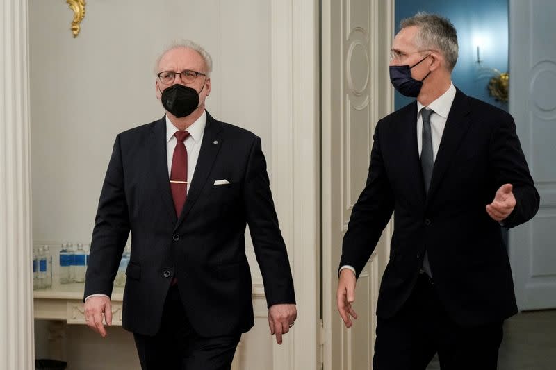 Latvian President Egils Levits meets NATO Secretary General Jens Stoltenberg, in Riga