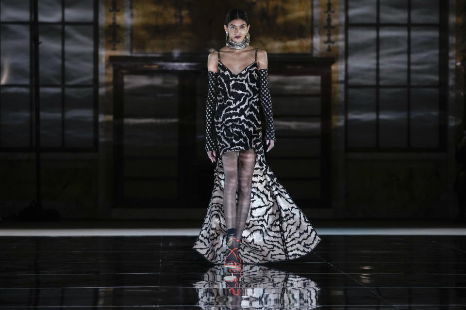 The Prabal Gurung collection is modeled during Fashion Week, Friday, Feb. 10, 2023, in New York. (AP Photo/Mary Altaffer)