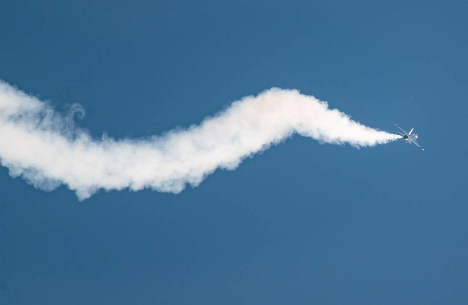 The U.S. Air Force Air Demonstration Squadron “Thunderbirds” perform at the California Capital Airshow on Friday, Sept. 24, 2021, at Mather Airport in Sacramento.