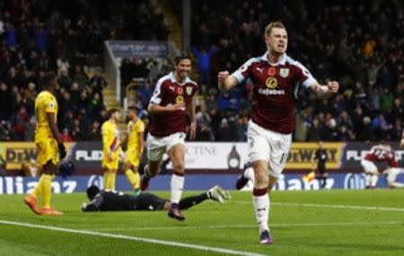 Britain Football Soccer - Burnley v Crystal Palace - Premier League - Turf Moor - 5/11/16 Burnley's Ashley Barnes celebrates scoring their third goal Action Images via Reuters / Jason Cairnduff Livepic